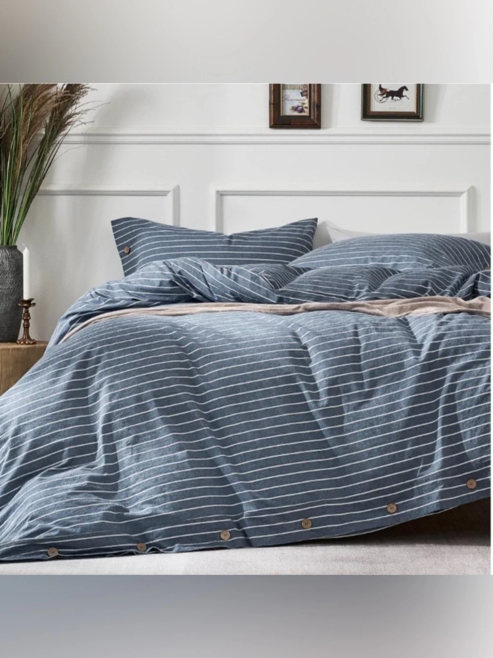 QUEEN SIZE Striped Duvet Set 100% Washed Cotton - BLUE